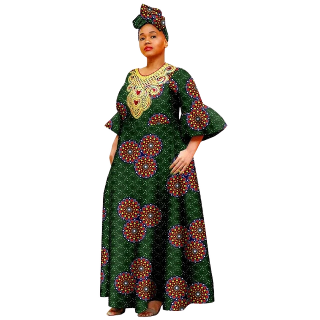 Robe Longue Broderie Africaine Royaume d'Afrique