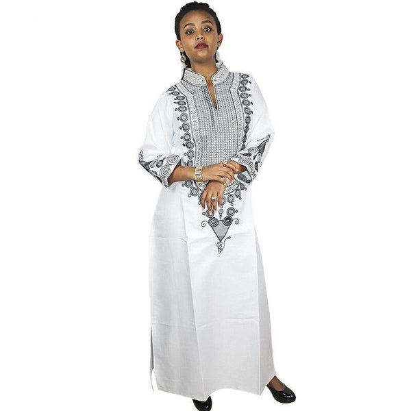 Boubou Africain Femme Blanc et Gris