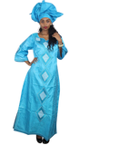 Boubou Bleu clair Femme Africaine Avec Turban