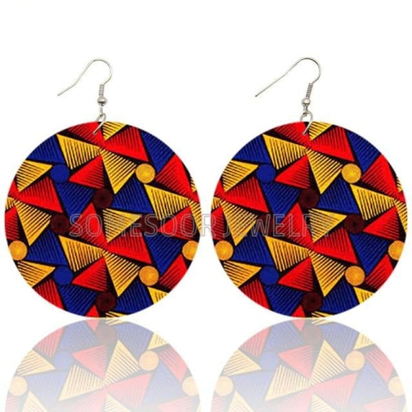 Boucles d'Oreilles Créoles Bambou Africain Jaune Bleu Rouge