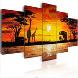 Grand Tableau Savane Africaine en 5 pièces