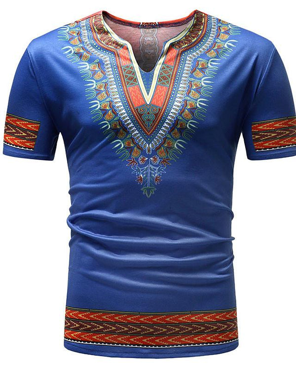 T-shirt Tribal Africain Homme Bleu