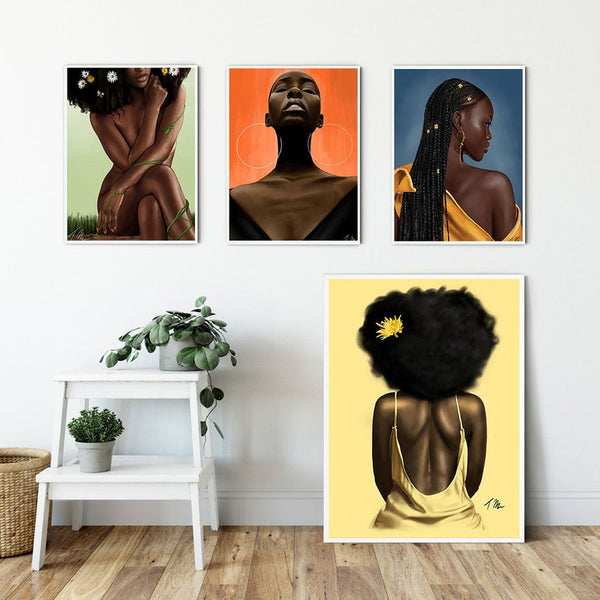Tableau Africain Fond Jaune