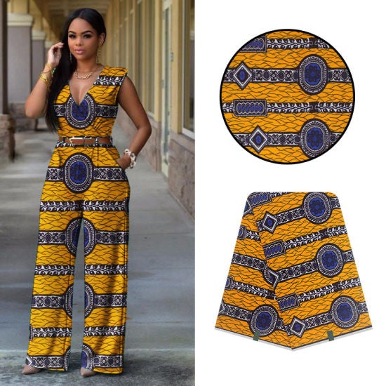 Tissu Wax Africain Jaune et Bleu