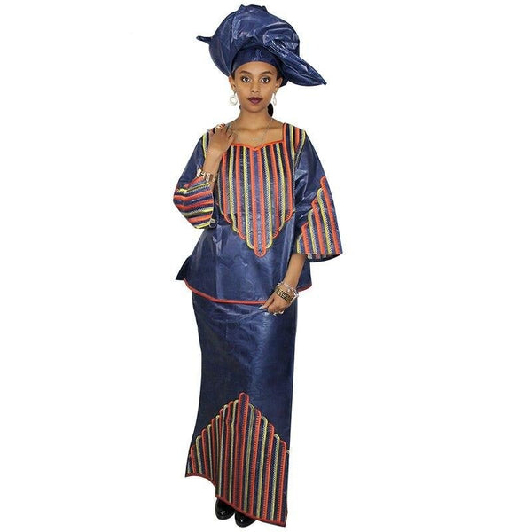 Boubou Africain Femme 2 Pièces Bleu